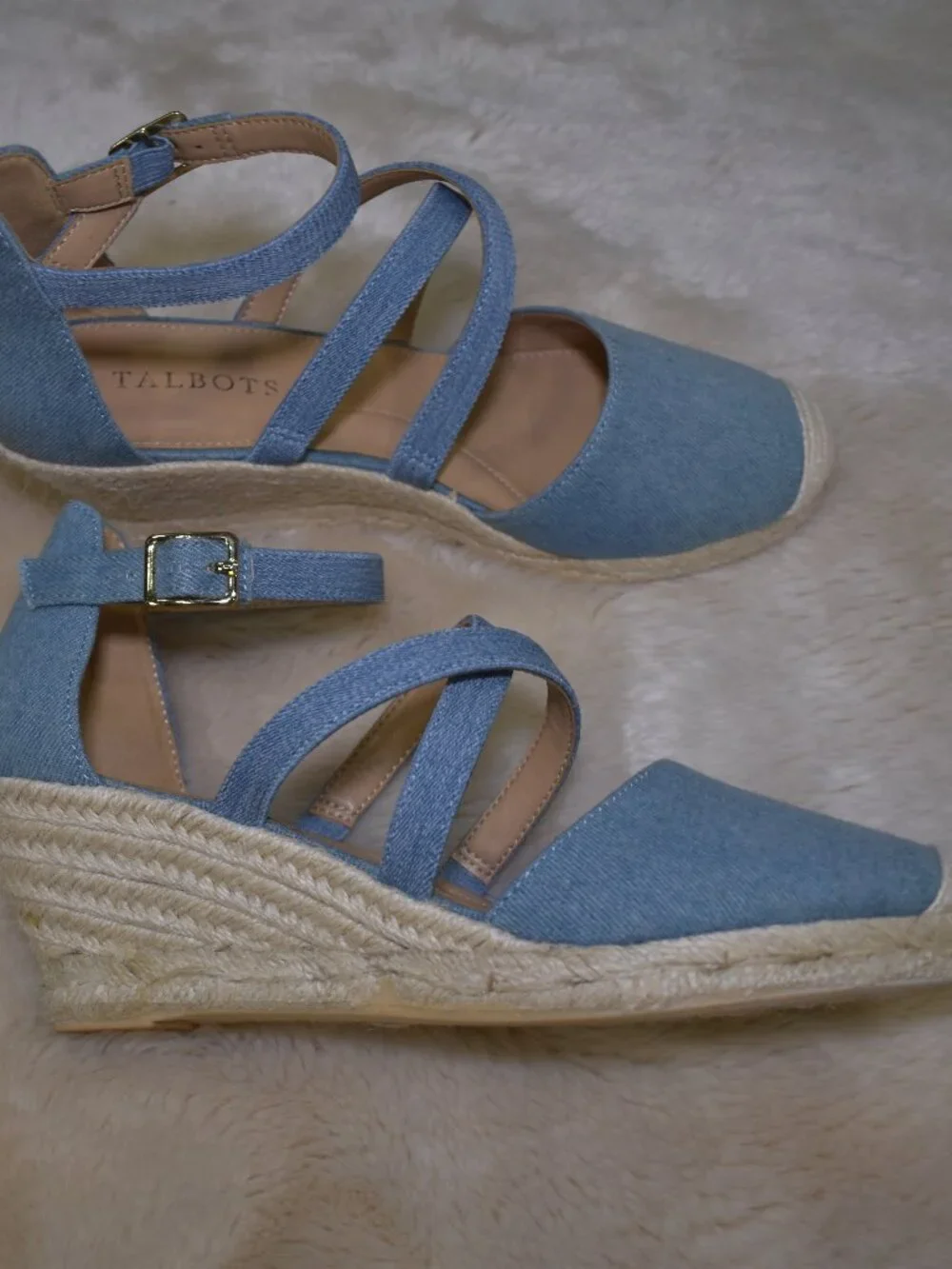Talbots Lyndsay Denim Espadrille Wedges Size 8 Blue Strappy Summer Sandals